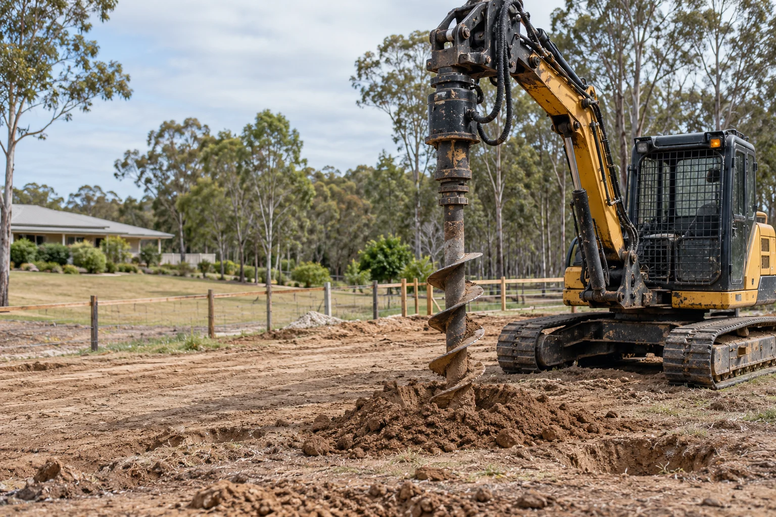 Illustrative auger post hole drilling in a Brisbane setting