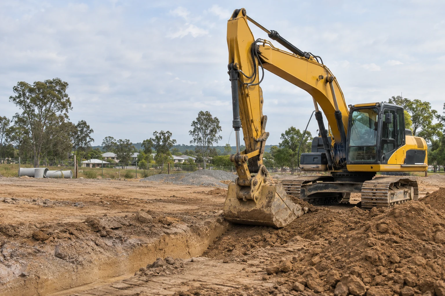 Excavator on an illustrative Brisbane earthmoving worksite